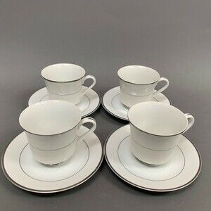 Royal Gallery Jill 9005P White Platinum Trim Cups & Saucers Set Japan Lot of 8